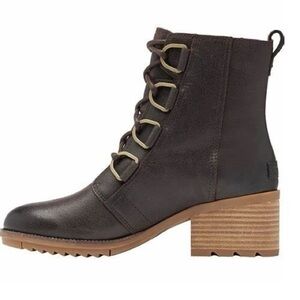 SOREL Cate Lace Up Heeled Leather Boots Brown Leather Lace Bootie | Women’s 8.5